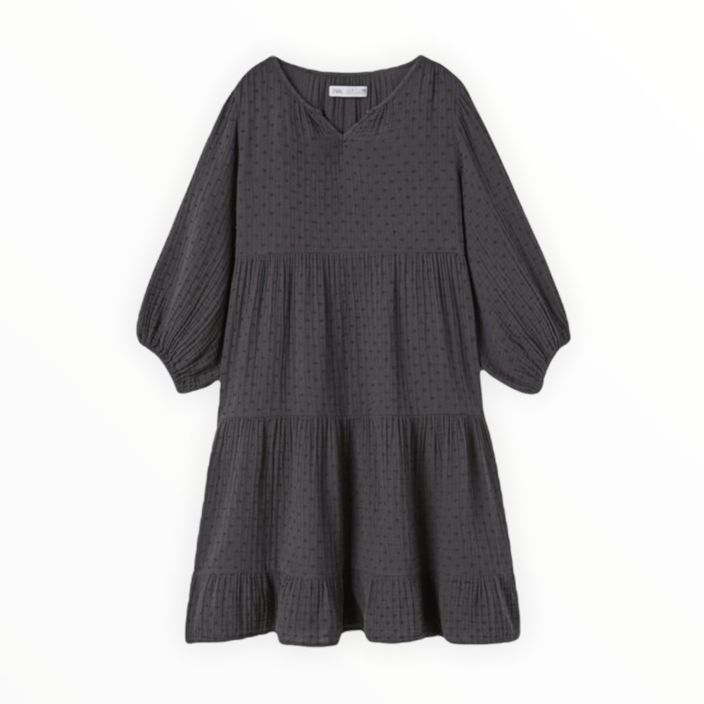 Zara Kids Gray Textured Swiss Dot Dress